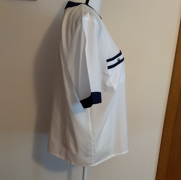🌷‼️5/$20  - Vtg Marine White Shirt Button Blouse Formal Blue L - Picture 2 of 7